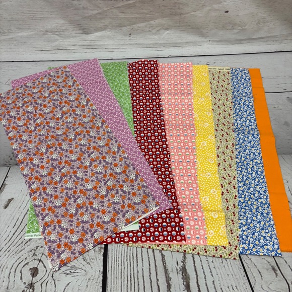 Other - Vintage Cotton Fabric Remnants Lot Floral Polka Dot Geometric Quilt Pieces 9pc